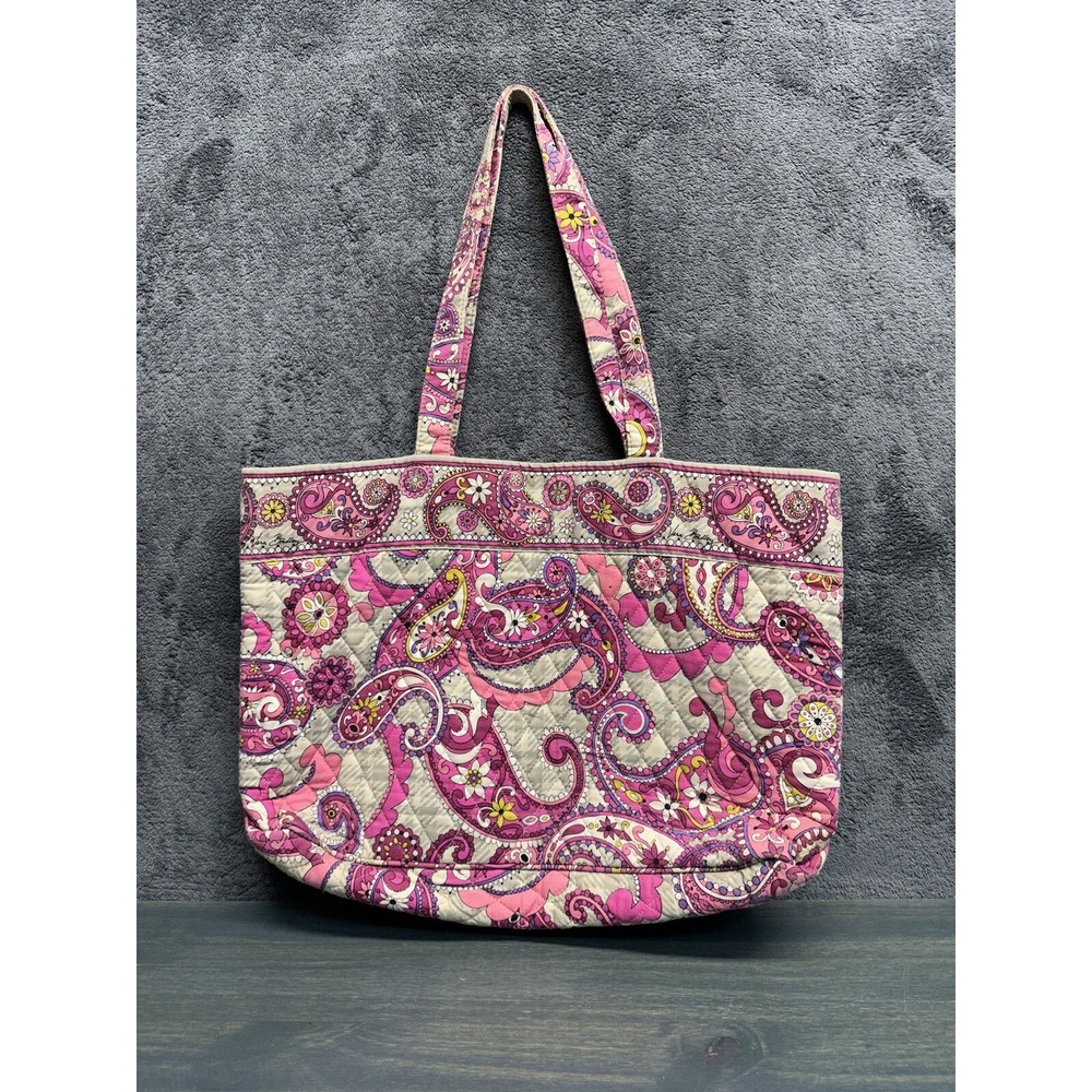 Vera Bradley Paisley Meets Plaid Large Shoulder Tote Bag Pink Floral Carry Bag